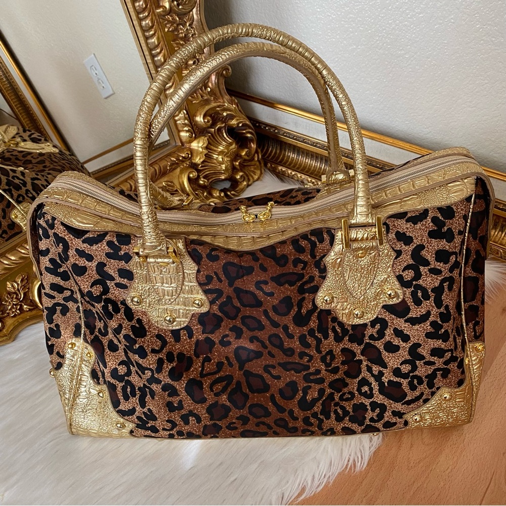 Leopard Gold Croc Embossed Large Carry Bag - Picture 4 of 13
